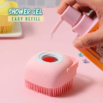 Silicon Bath Body Brush, Exfoliating Body Scurb Brush with Soap Dispenser, 2 in 1 Ultra Soft Bath Sponge Shower Brush and Body Massager, Baby Shower Brush, Shampoo and Gel Dispenser, Loofah Brush, Body Cleaning Scrubber for Man, Women and Children