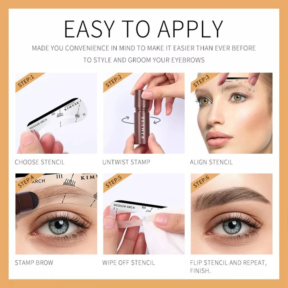One Step Eyebrow Stamp Shaping Kit Brow Powder Stamp Makeup with 3 Reusable Eyebrow Stencils and Eyebrow Pen Brushes Hairline Powder Long Lasting Buildable Eyebrow Makeup