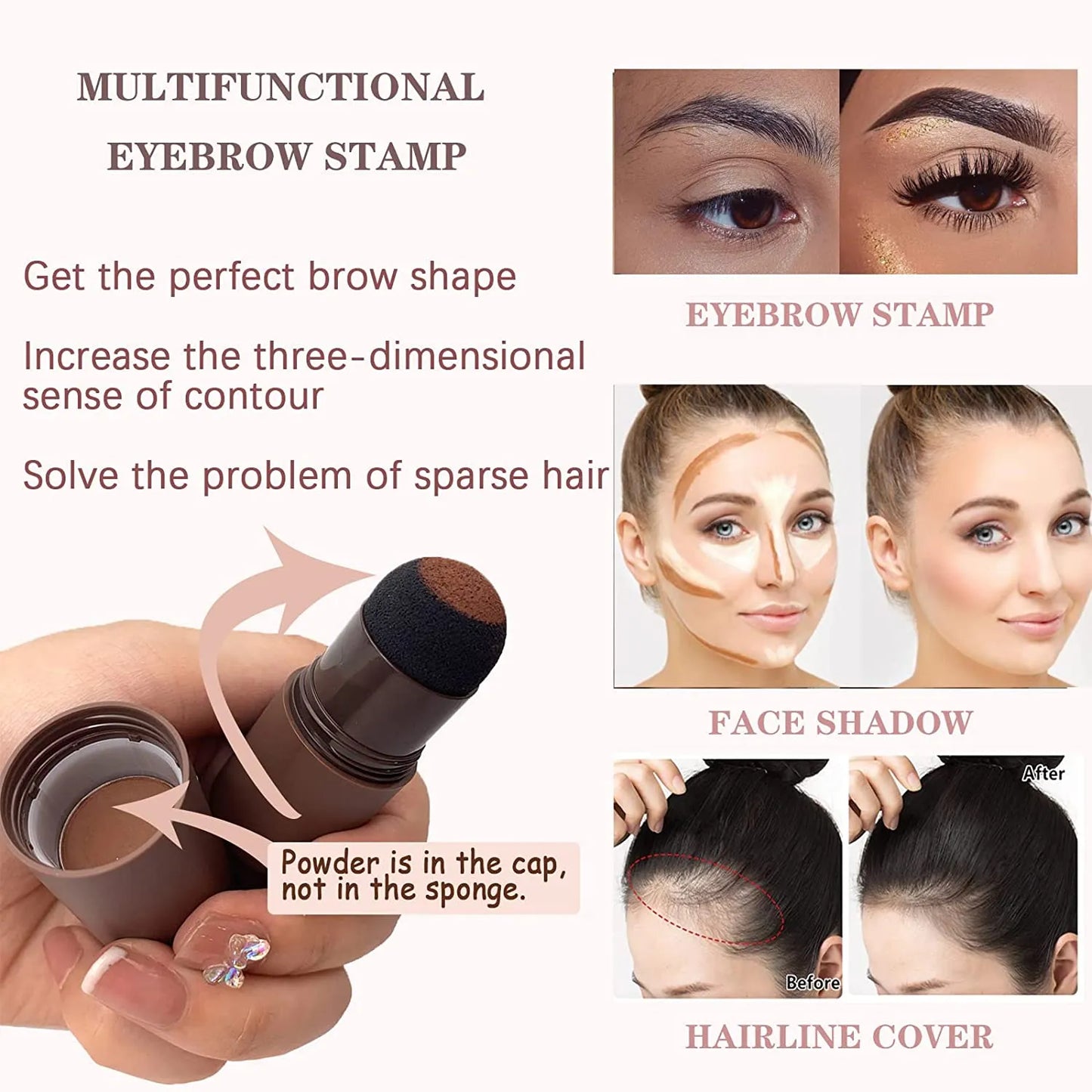 One Step Eyebrow Stamp Shaping Kit Brow Powder Stamp Makeup with 3 Reusable Eyebrow Stencils and Eyebrow Pen Brushes Hairline Powder Long Lasting Buildable Eyebrow Makeup
