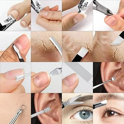 16 PCS Manicure Pedicure Set – Stainless Steel Nail Cutter Kit with Leather Travel Case | Nail Clippers, Scissors, Grooming Tools for Men & Women | Portable Beauty Care Gift Set