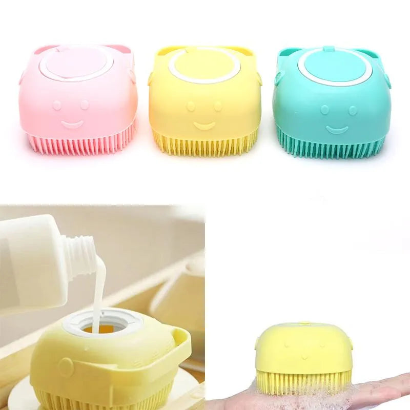 Silicon Bath Body Brush, Exfoliating Body Scurb Brush with Soap Dispenser, 2 in 1 Ultra Soft Bath Sponge Shower Brush and Body Massager, Baby Shower Brush, Shampoo and Gel Dispenser, Loofah Brush, Body Cleaning Scrubber for Man, Women and Children