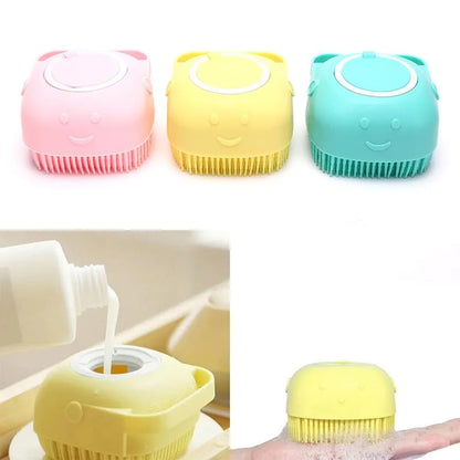 Silicon Bath Body Brush, Exfoliating Body Scurb Brush with Soap Dispenser, 2 in 1 Ultra Soft Bath Sponge Shower Brush and Body Massager, Baby Shower Brush, Shampoo and Gel Dispenser, Loofah Brush, Body Cleaning Scrubber for Man, Women and Children