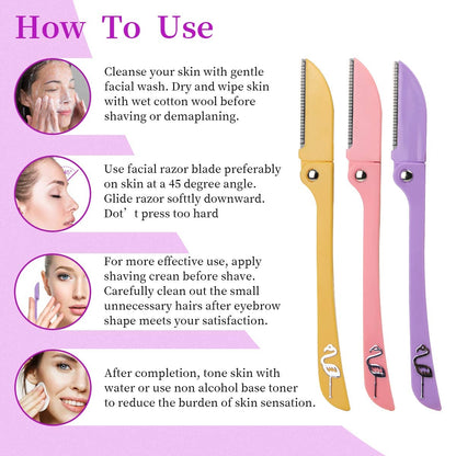 Original Japanese Pack Of 3- Feather Flamingo Facial Razor for Face, Eyebrows & Body shaving | 3-Piece Facial Touch-up Razor