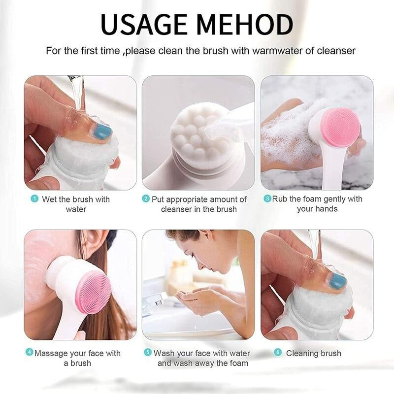 Double-Sided Face Cleansing Brush Silicone Facial Deep Cleaning Pore Cleaner Massage Skin Care Cleanser Blackhead Removal