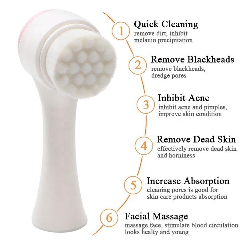 Double-Sided Face Cleansing Brush Silicone Facial Deep Cleaning Pore Cleaner Massage Skin Care Cleanser Blackhead Removal
