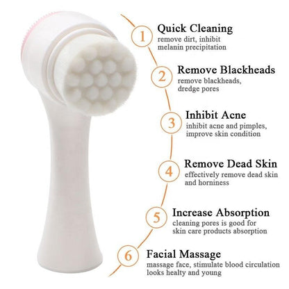 Double-Sided Face Cleansing Brush Silicone Facial Deep Cleaning Pore Cleaner Massage Skin Care Cleanser Blackhead Removal